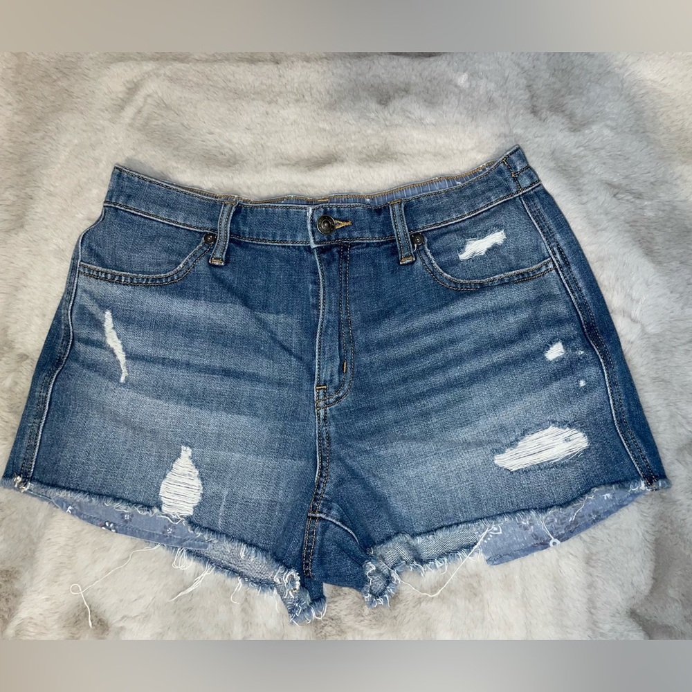 American Eagle AE Aerie M Medium Light Denim Stretch Waist Shorts Distressed